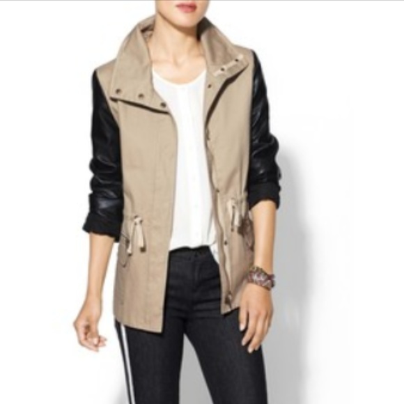 Olive & Oak Jackets & Blazers - BOGO Olive & Oak Khaki Faux Sleeves Leather Jacket